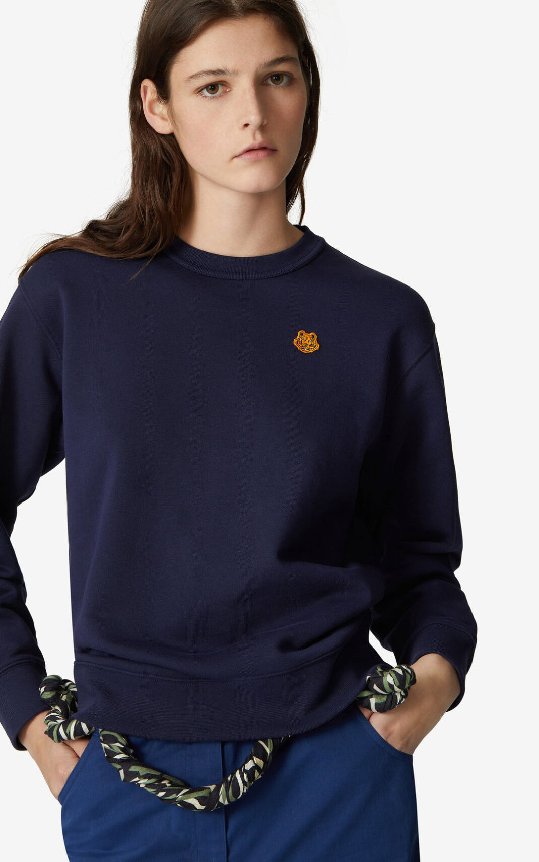 Kenzo Tiger Crest Sweatshirt Navy Blue For Womens 8426MIVWT